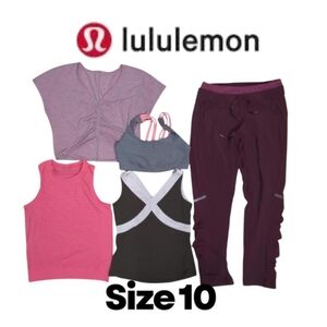 5 piece Lululemon Bundle Size 10 A mix Purple Pink Brown Gray Workout Gym Outfit